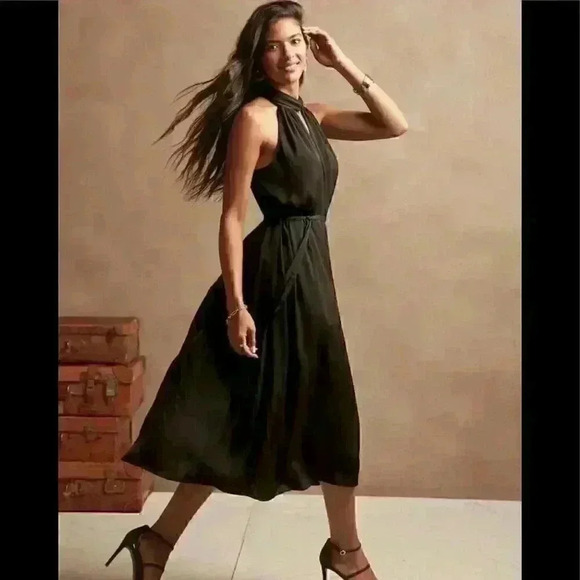 Banana Republic Twist-Neck Satin Midi Dress - Picture 1 of 7